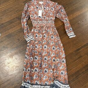 Cleobella Long Sleeve Dress - Orange and White